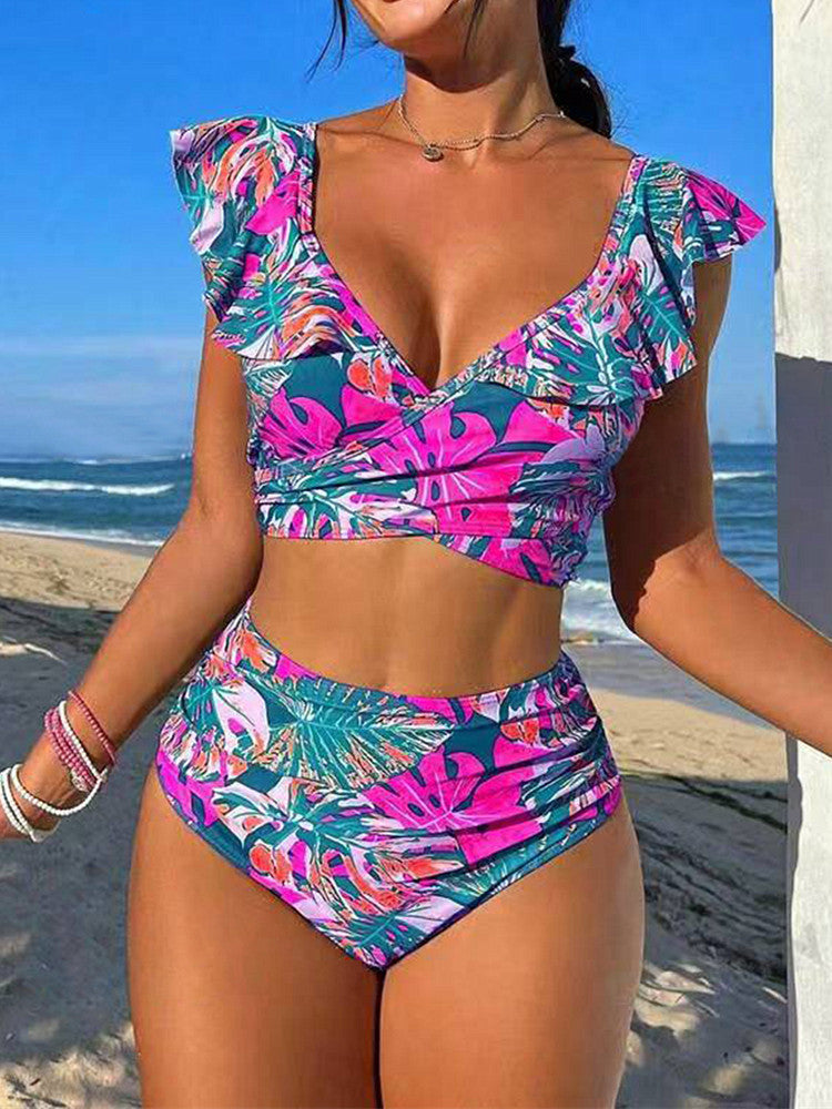 Damen Hoch-tailliertes Badebikini mit verspielten Rüschendetails Echo Archiv