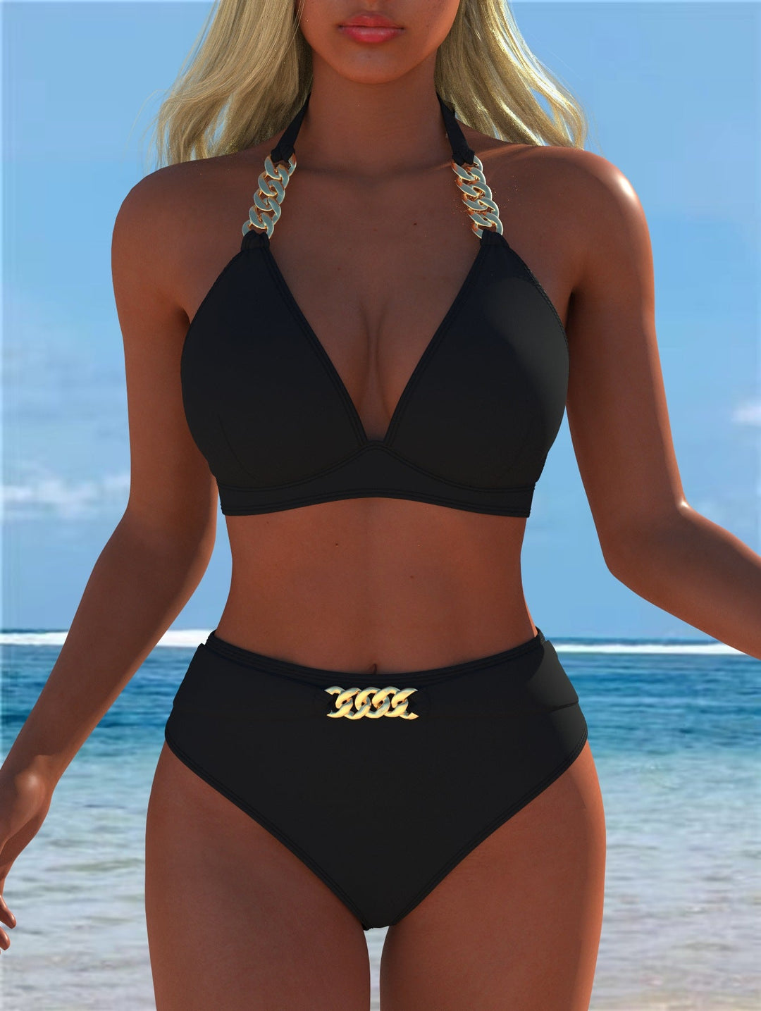 Damen Bikini mit luxuriösem Marmormuster und edlen Details Echoarchiv