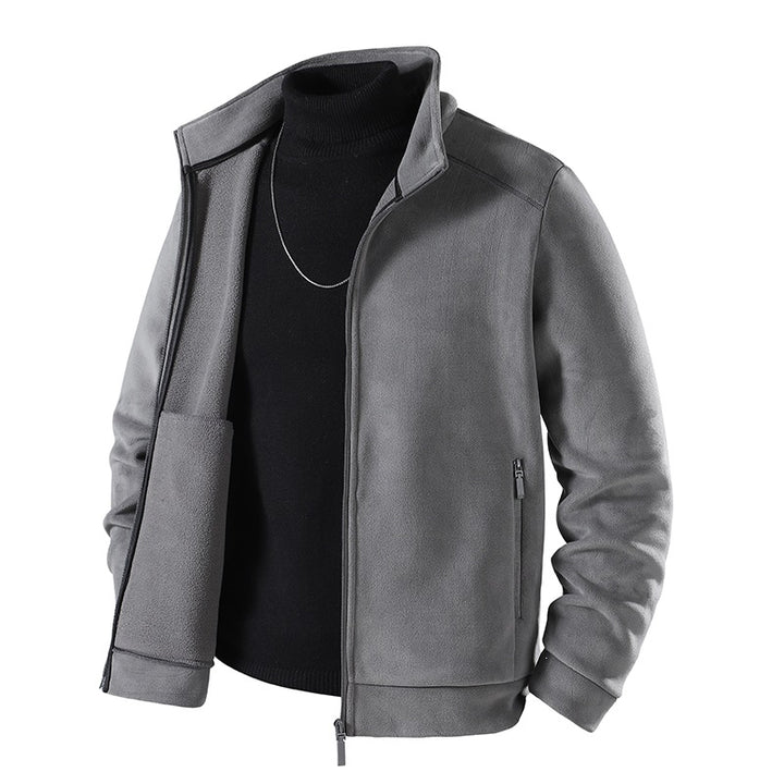 Herren Schlichte Velours-Optik Übergangsjacke mit hochschließendem Stehkragen, verdecktem Zwei-Wege-Reißverschluss & Zip-Taschen Echoarchiv