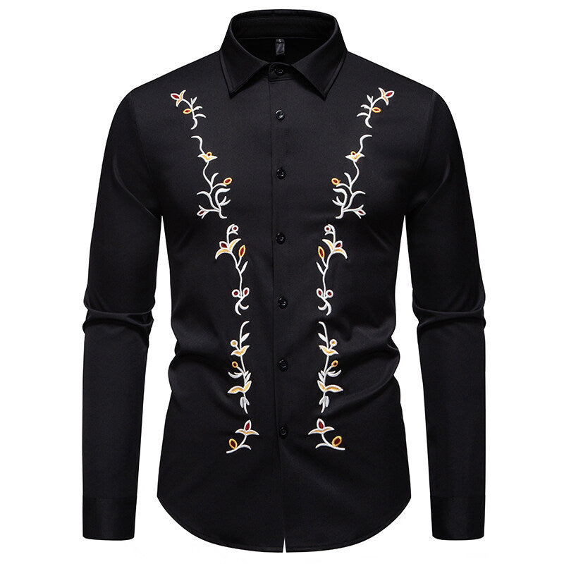 Herren Langarmhemd mit floralen Stickereien Echoarchiv
