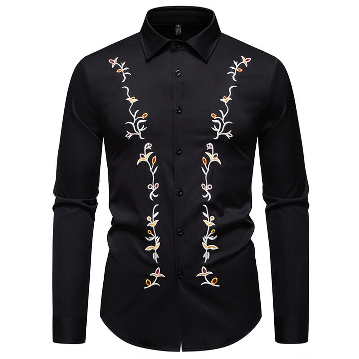 Herren Langarmhemd mit floralen Stickereien Echoarchiv