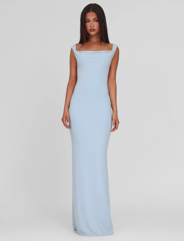 Damen nan körperbetontes Abendkleid mit quadratischem Ausschnitt und breiten Trägern Echo Archiv