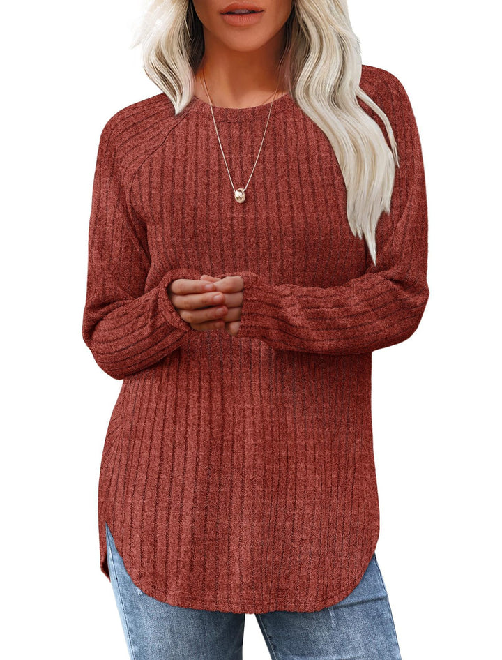 Damen gerippter Strickpullover mit Rundhalsausschnitt Oversize-Passform und Seitenschlitzen Echo Archiv