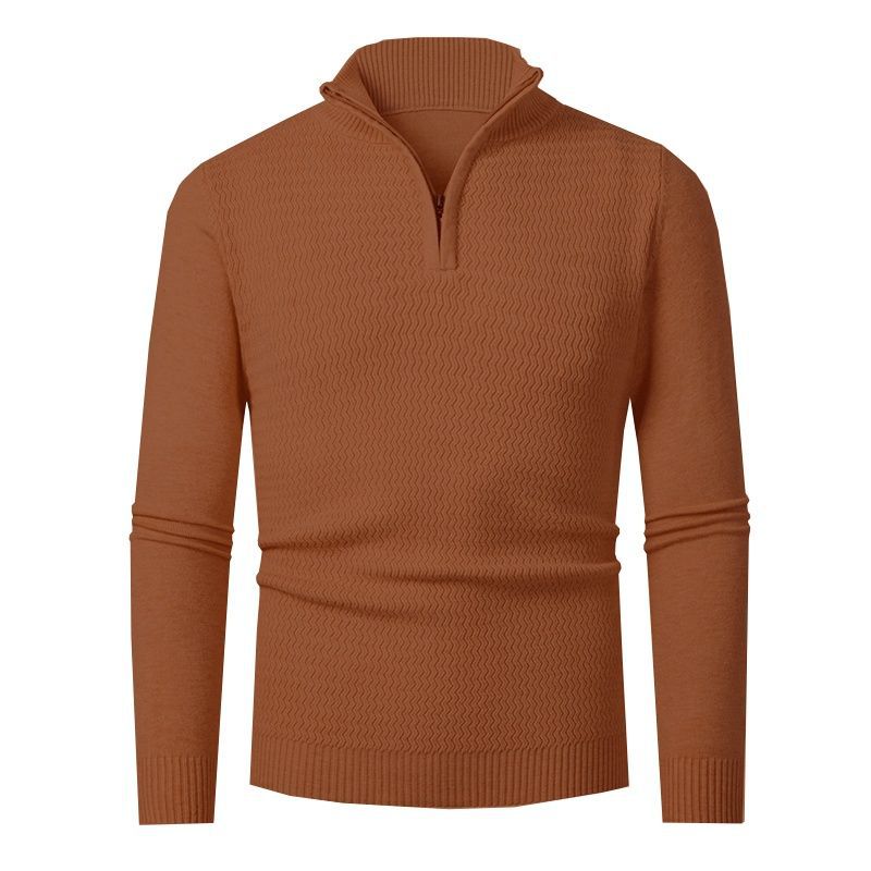 Herren eleganter Strickpullover mit Zipper und strukturiertem Wellen-Design Echoarchiv