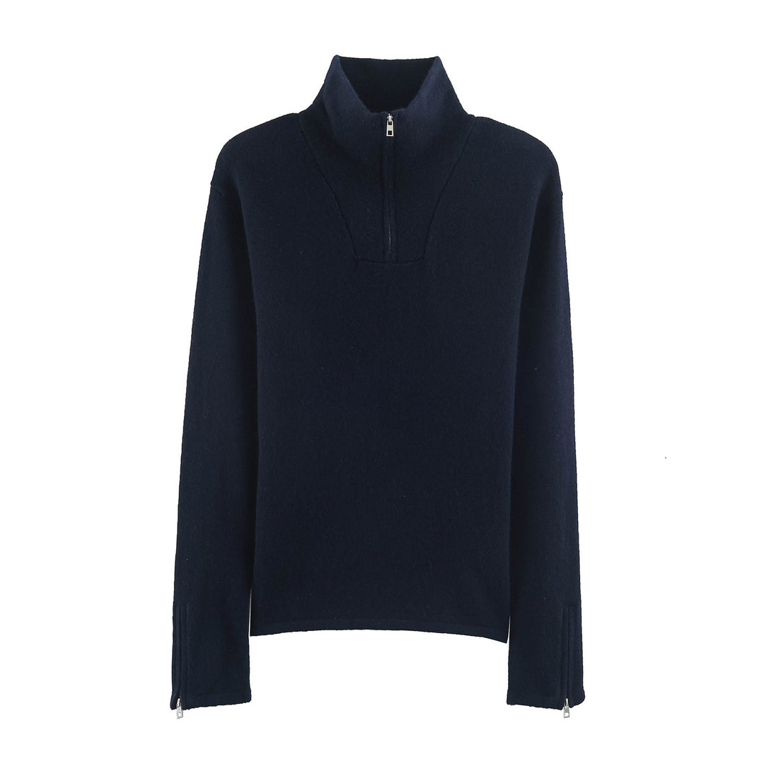 Damen Feinstrick-Pullover mit Stehkragen, halbem Reißverschluss und Reißverschlussärmeln Echoarchiv