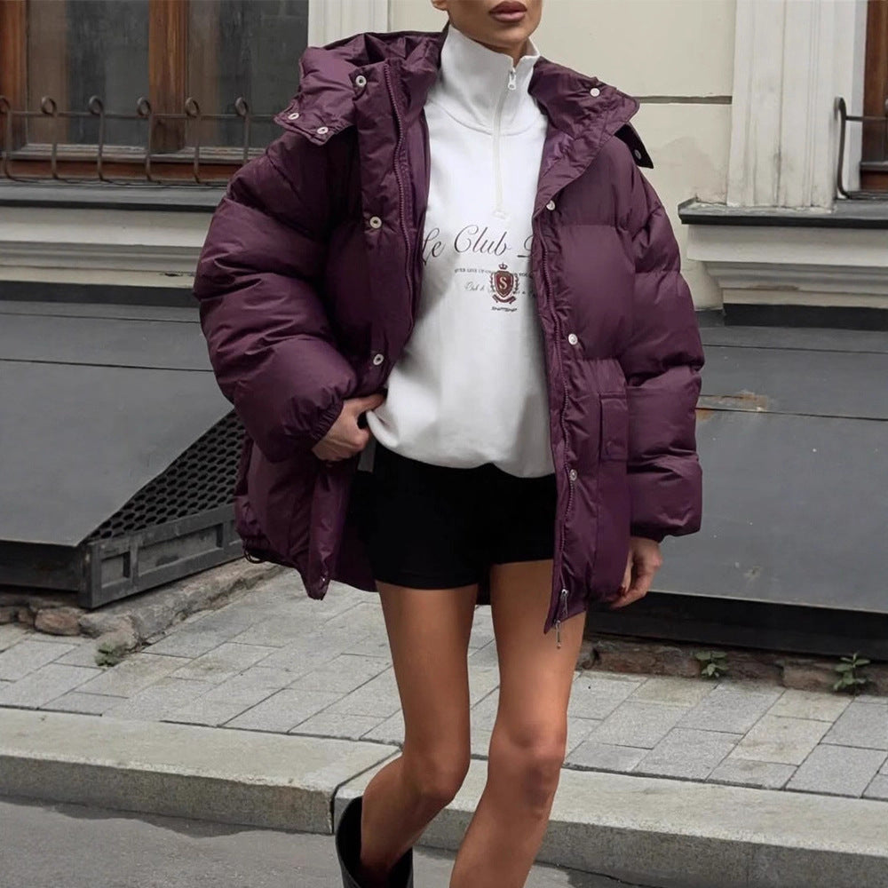 Damen Oversize Steppjacke mit Kapuze und wattierter Thermofütterung Echoarchiv