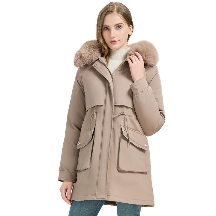 Damen Midilanger Thermoparka mit Teddy-Innenfutter, abnehmbarem Kunstpelzkragen und Taillenregulierung Echo Archiv