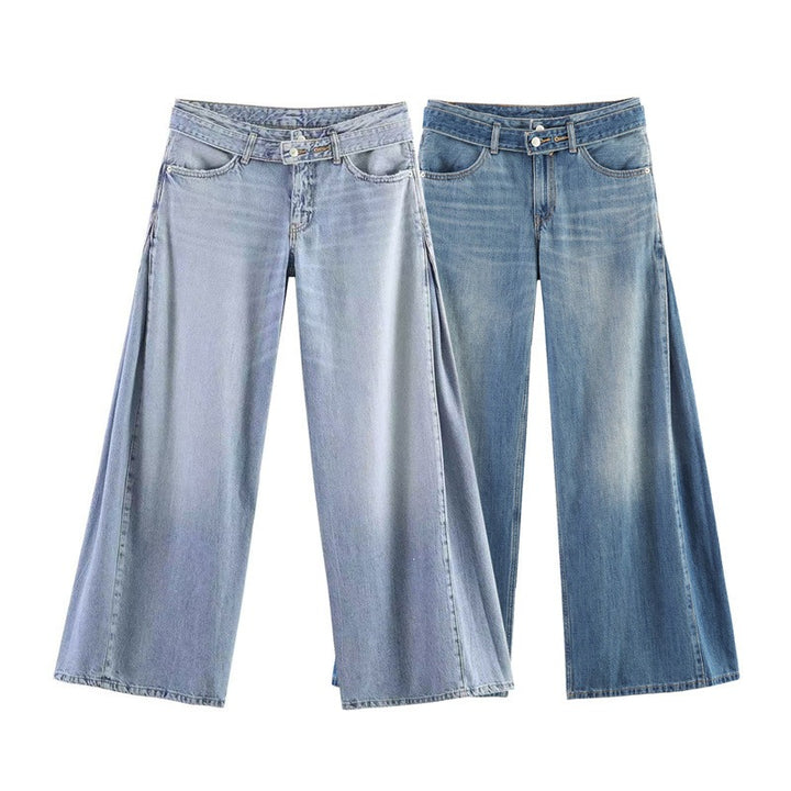 Damen Hochtaillierte weite Jeans-Culotte mit seitlichen Keileinsätzen Echo Archiv