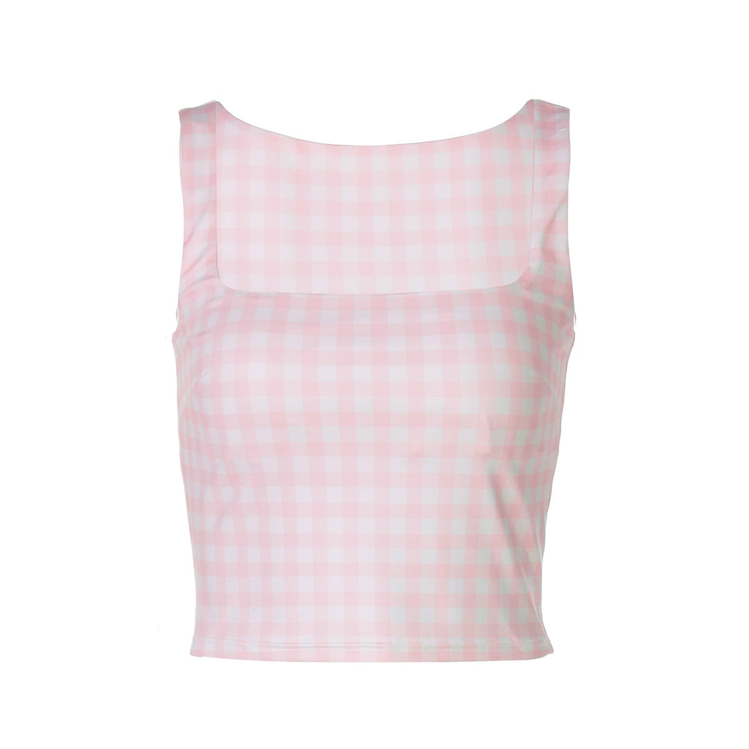Damen Crop-Top mit quadratischem Ausschnitt und Karomuster Echo Archiv