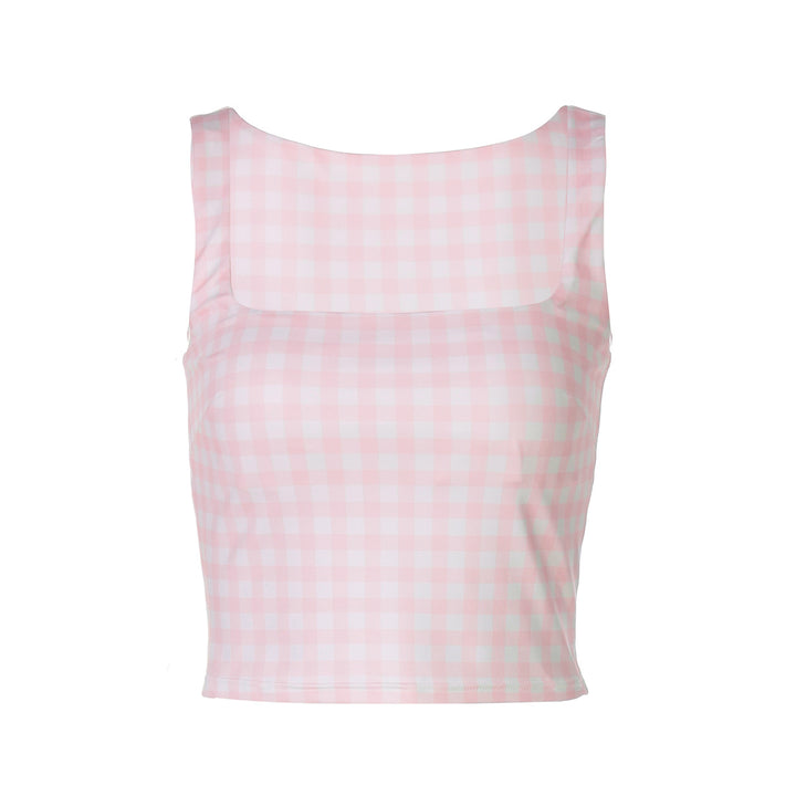 Damen Crop-Top mit quadratischem Ausschnitt und Karomuster Echo Archiv