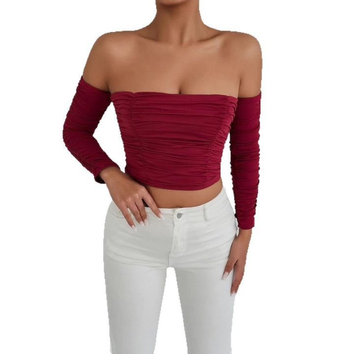 Damen Off-Shoulder Crop Top mit Faltenwurf Echo Archiv