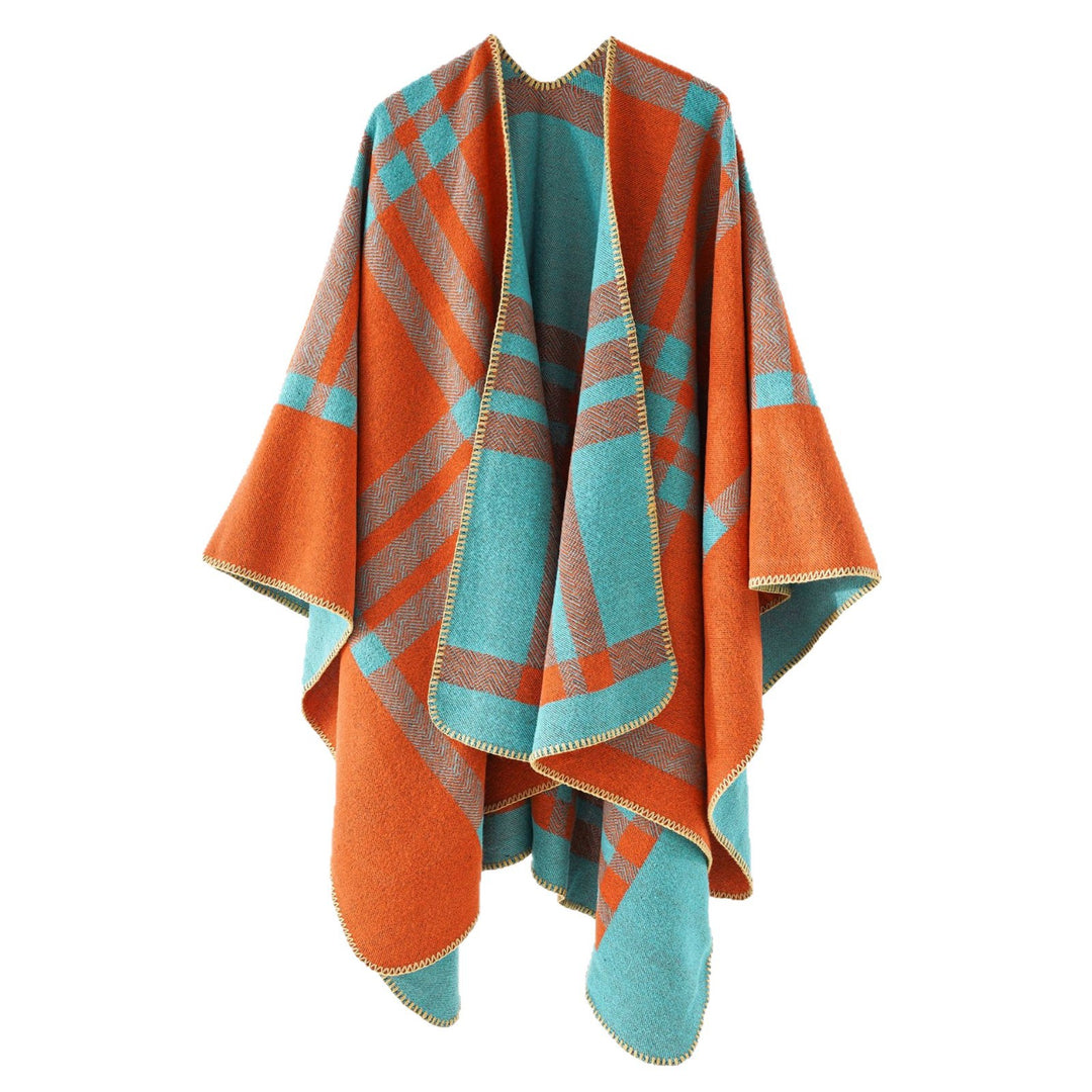 Damen Reversibler Oversize-Cape-Poncho aus Wollmix mit dekorativer Rollkante – Célinea