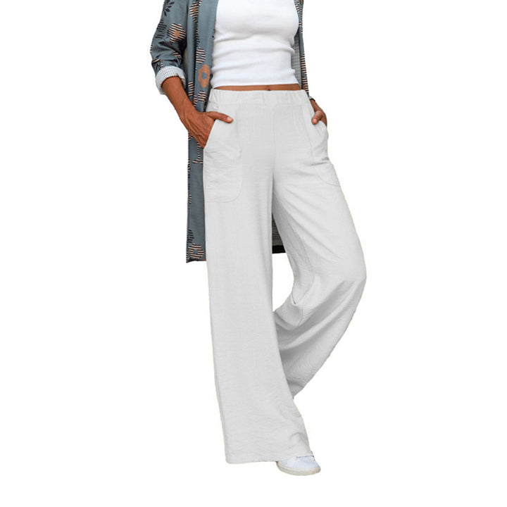 Damen nan weite Leinenmix-Hose mit hohem elastischen Bund und aufgesetzten Seitentaschen Echo Archiv