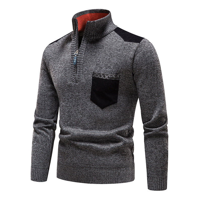 Herren hochwertiger Strickpullover mit modernem Reißverschluss und praktischer Brusttasche Echoarchiv
