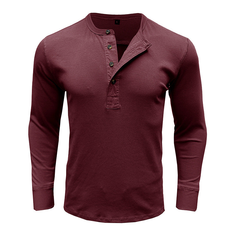 Herren Langarm-Henley-Shirt mit modischem Knopfdesign und strukturierter Oberfläche Echoarchiv