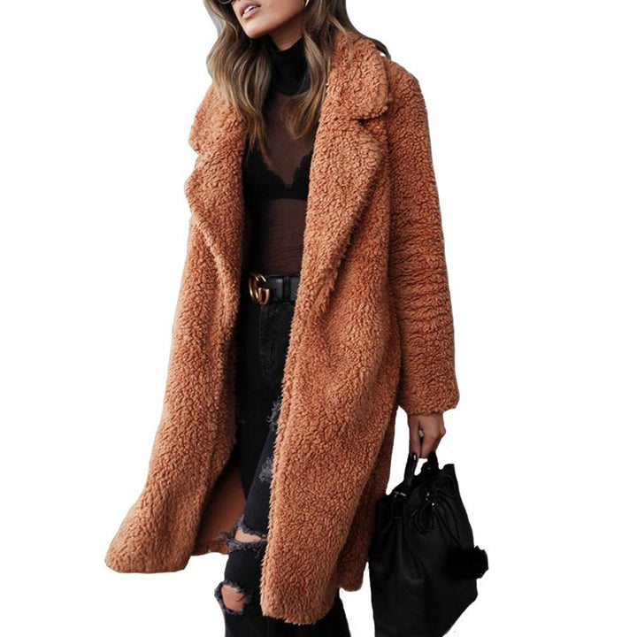 Damen nan kuscheliger Teddy-Mantel mit Oversize-Schnitt und hohem Reverskragen Echo Archiv