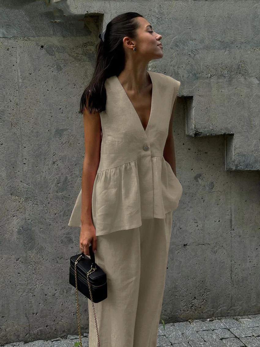 Damen luftiger Jumpsuit mit V-Ausschnitt und fließendem Schnitt Echo Archiv