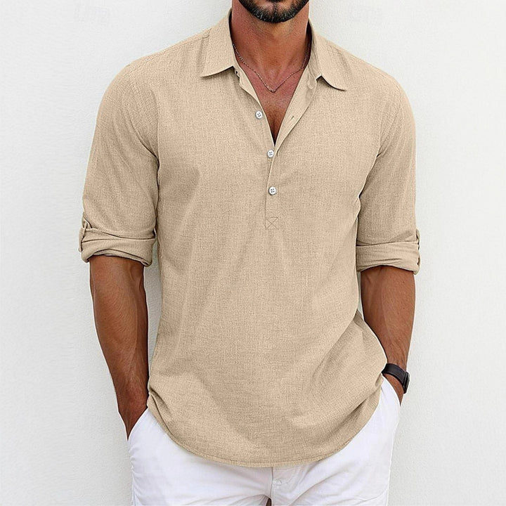 Herren lässiges Langarm-Henley-Shirt mit strukturierter Oberfläche Echoarchiv