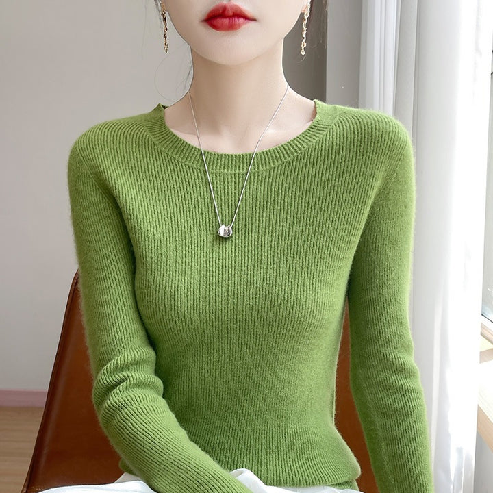 Damen Taillierter Rundhals-Pullover aus fein gerippter Kaschmir‑Optik Echoarchiv