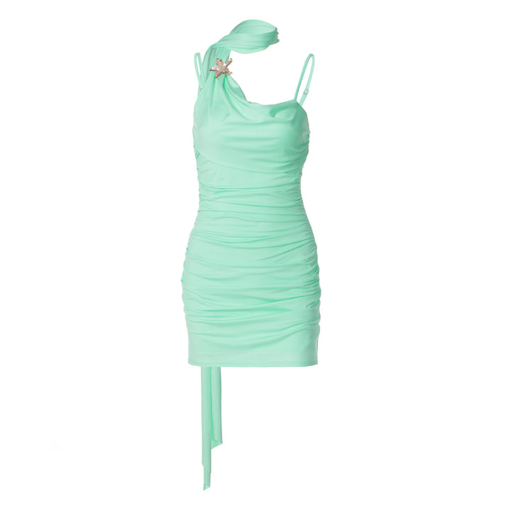Damen Figurbetontes Minikleid mit asymmetrischem Ausschnitt und Raffungen Echo Archiv