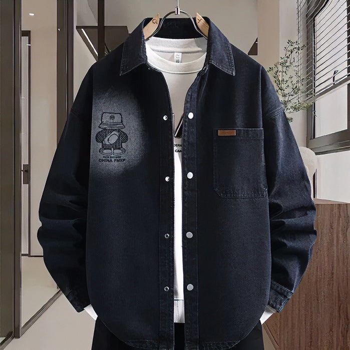 Herren Oversized Denim-Hemdjacke im Relaxed-Worker-Style mit Brusttasche und Druckknöpfen Echoarchiv