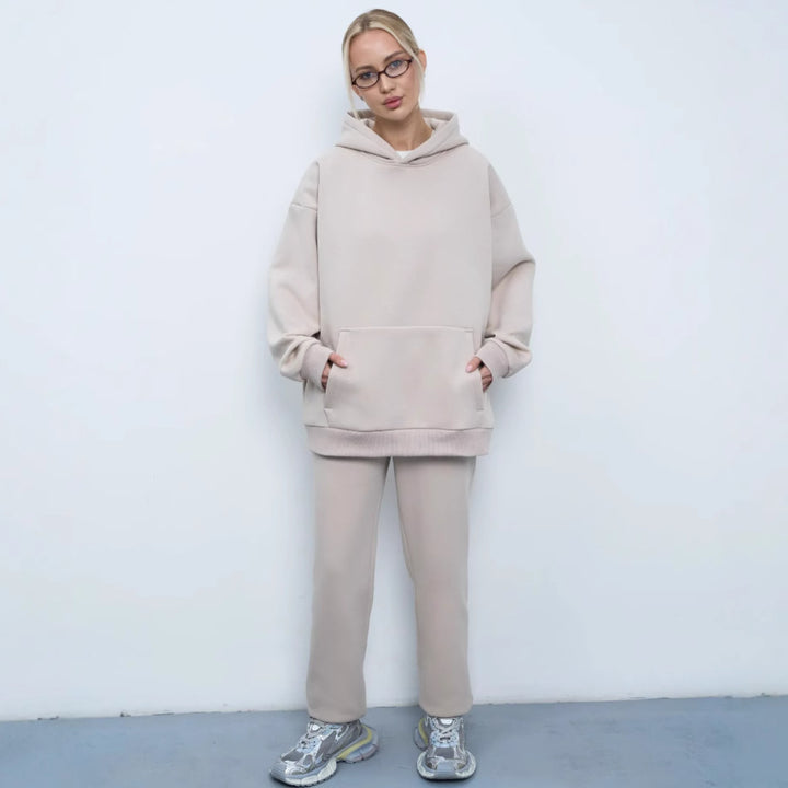 Damen großzügiger Kapuzenpullover Oversize mit Kängurutasche und weichem French-Terry – Auréline