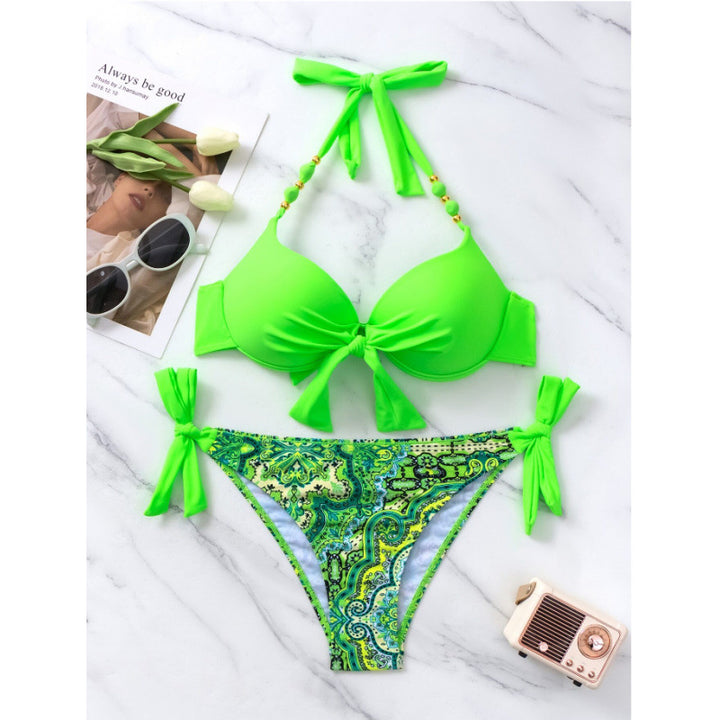 Damen Bikini-Set mit modischen Bindebändern und herausgearbeitetem Muster Echo Archiv