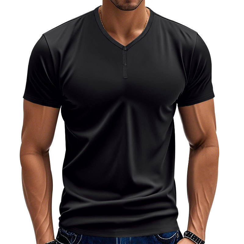 Herren Kurzarm Henley-T-Shirt mit atmungsaktiver Struktur Echoarchiv