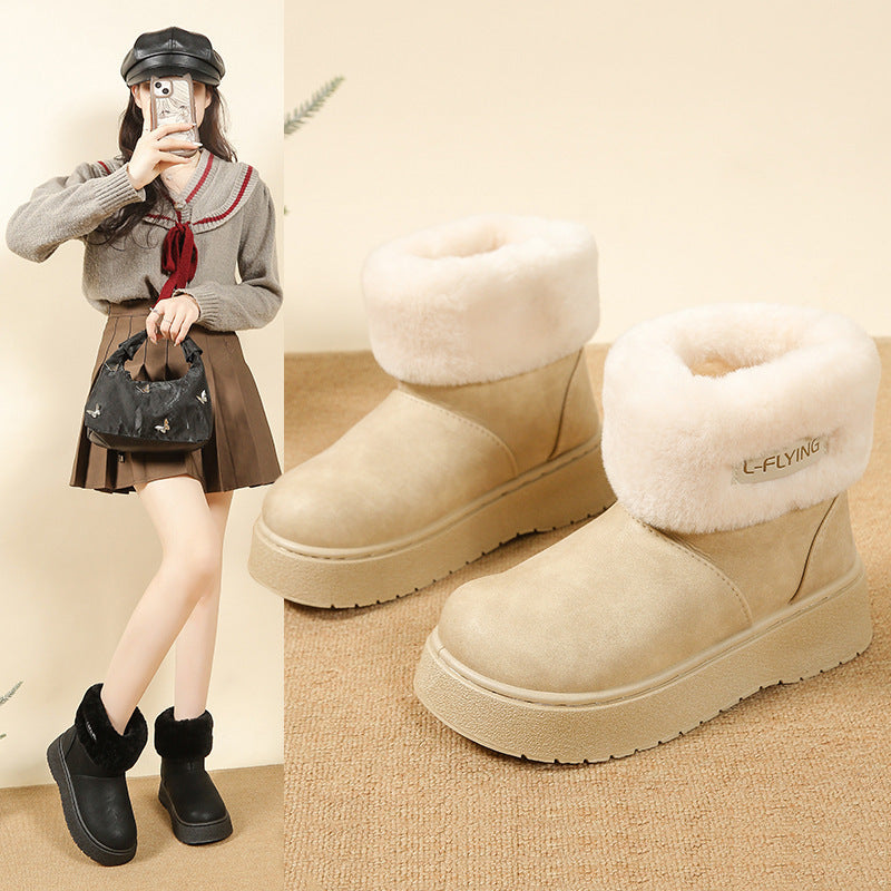Damen Kuschelige Plateau‑Stiefeletten mit faux‑Fellkragen und rutschfester Gummisohle – Varelle