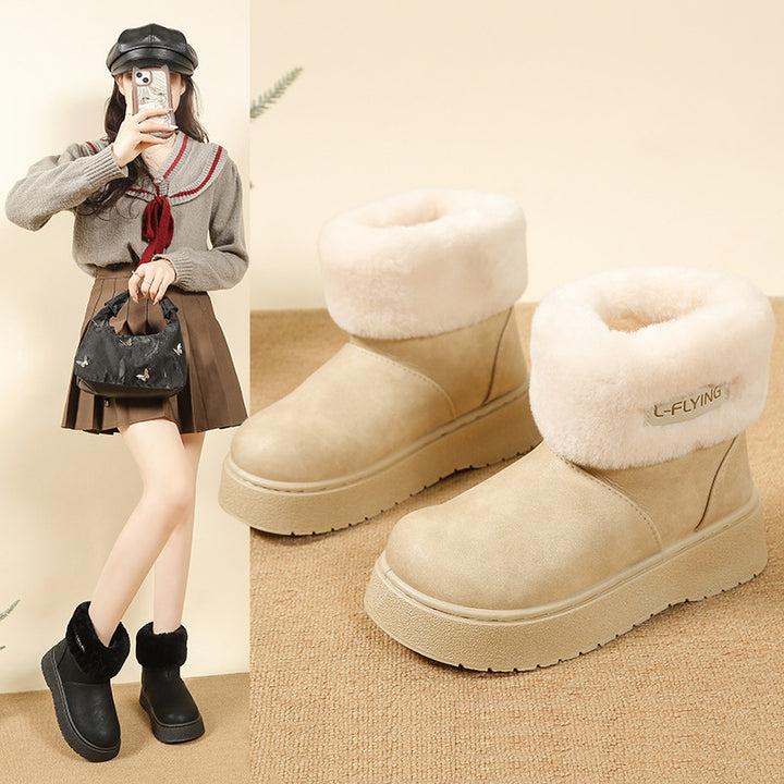 Damen Kuschelige Plateau‑Stiefeletten mit faux‑Fellkragen und rutschfester Gummisohle – Varelle