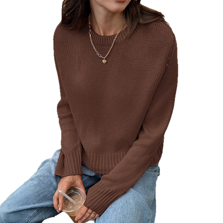 Damen gestrickter Feinstrick-Pullover mit Rundhalsausschnitt, leichter Oversize-Passform und gerippten Bündchen – Mavelle