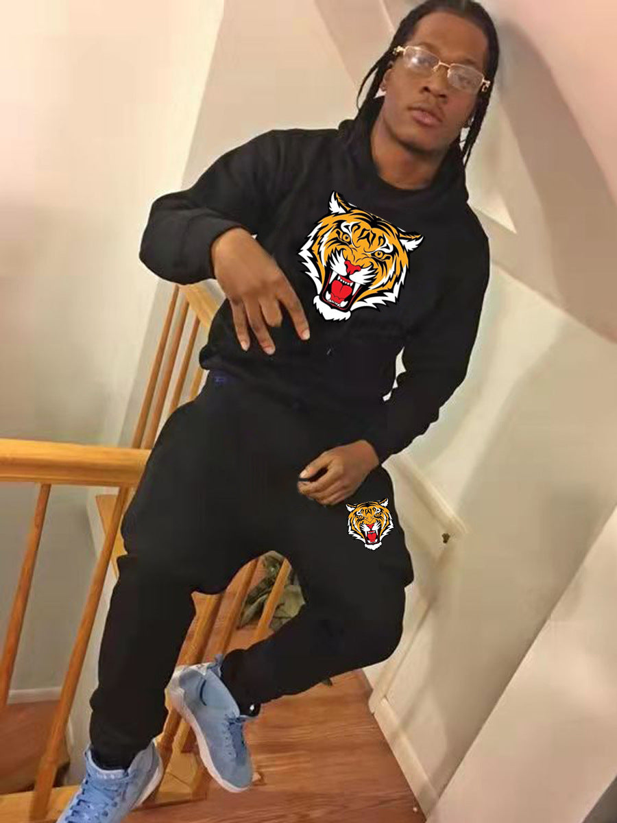 Herren Sportliches Hoodie und Jogginghose Set mit Tiger-Motiv Echoarchiv