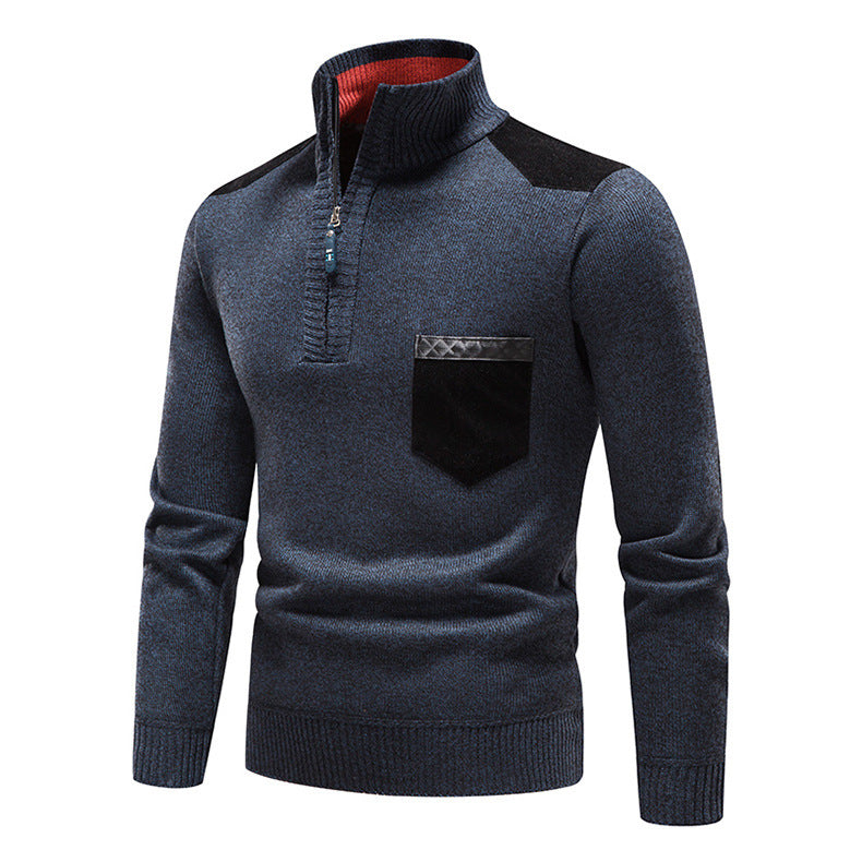 Herren hochwertiger Strickpullover mit modernem Reißverschluss und praktischer Brusttasche Echoarchiv