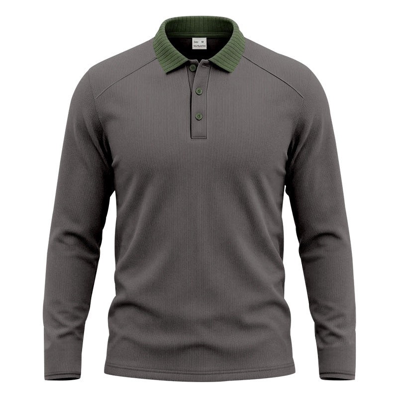 Herren Langarm-Poloshirt mit gerippter Kontrastkragen und feiner Waffelstruktur Echoarchiv