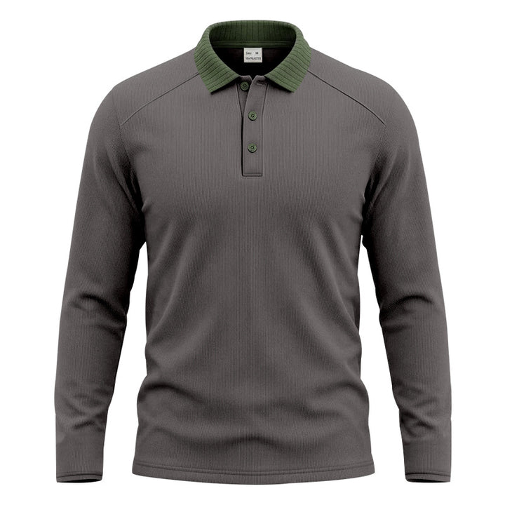 Herren Langarm-Poloshirt mit gerippter Kontrastkragen und feiner Waffelstruktur Echoarchiv