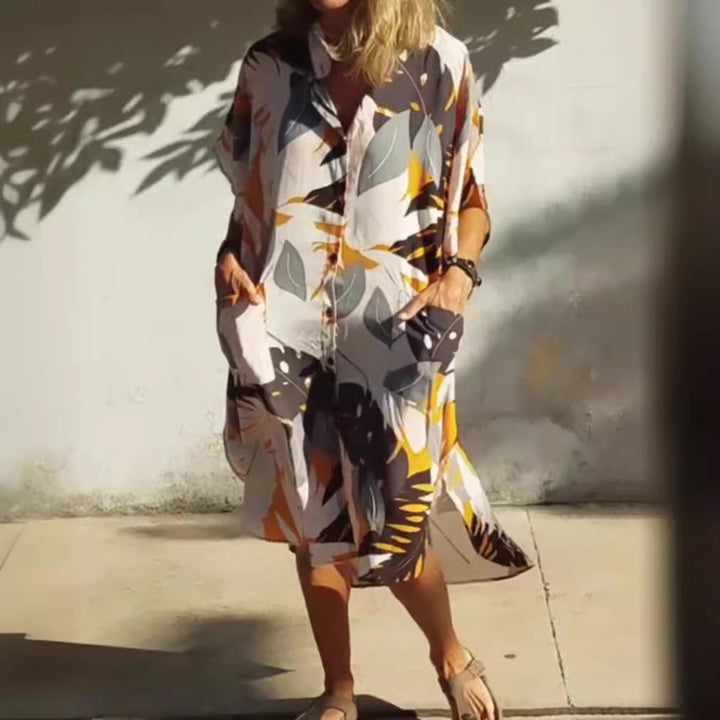 Damen nan luftig-leichtes Kaftan-Hemdkleid mit überschnittener Schulter, verdeckter Knopfleiste und seitlichen Eingrifftaschen Echo Archiv