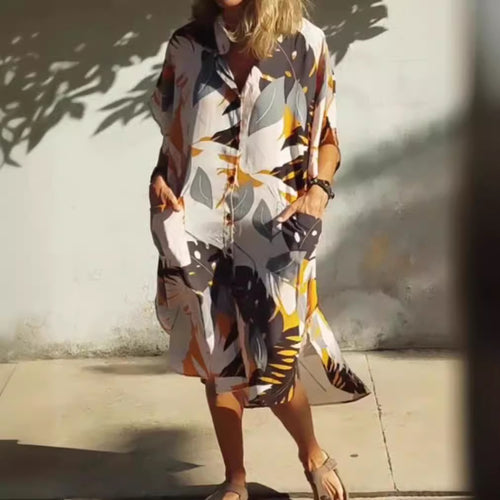 Damen nan luftig-leichtes Kaftan-Hemdkleid mit überschnittener Schulter, verdeckter Knopfleiste und seitlichen Eingrifftaschen Echo Archiv