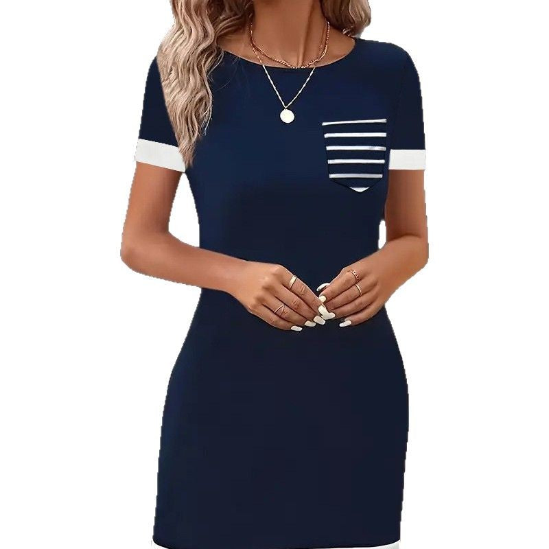 Damen Freizeitkleid mit modischem Streifendesign und praktischer Brusttasche Echoarchiv