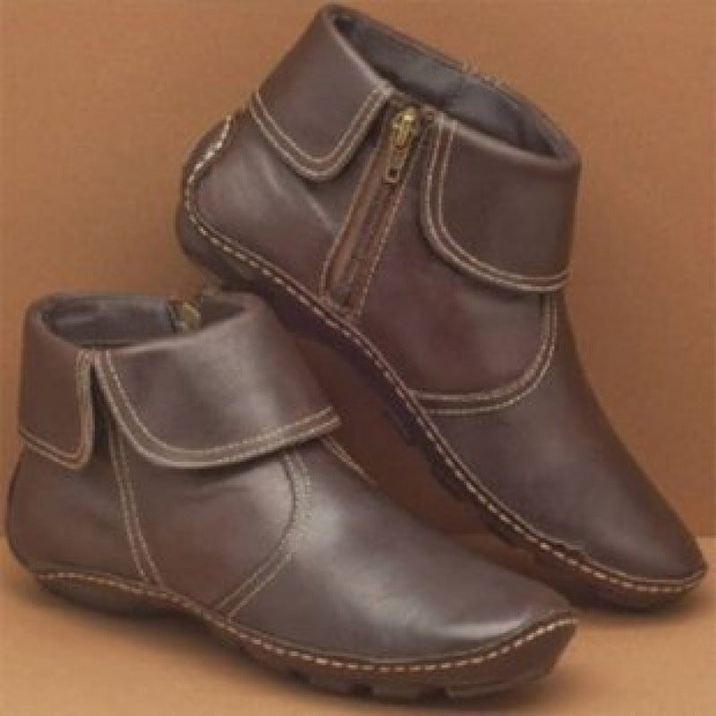 Damen nan knöchelhohe Lederoptik-Stiefelette mit umlegbarer Manschette und seitlichem Reißverschluss Echo Archiv