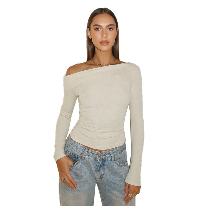 Damen Asymmetrisches Off-Shoulder Langarm-Top mit taillierter Passform – Avérine