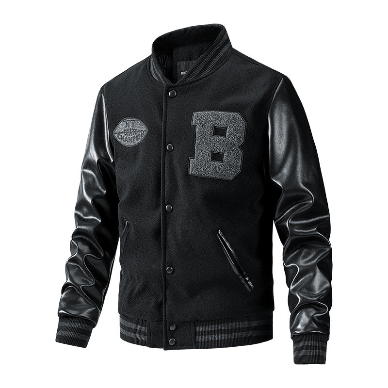 Herren Collegejacke aus Wollmix mit verstärkten Lederärmeln Echoarchiv