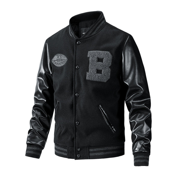 Herren Collegejacke aus Wollmix mit verstärkten Lederärmeln Echoarchiv