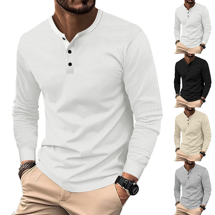 Herren Langarm-Henley-Shirt mit strukturiertem Design und dekorativen Knöpfen Echoarchiv