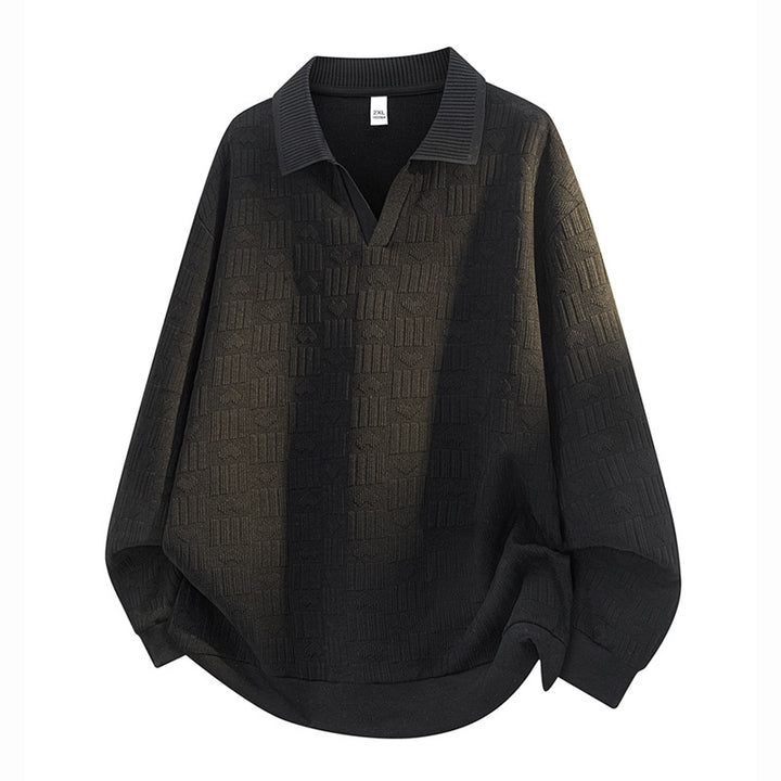 Herren Oversize Strick-Polo mit Strukturstrick, offenem V‑Ausschnitt und geripptem Kragen Echoarchiv