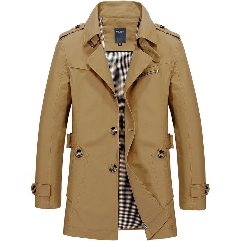 Herren nan legerer Baumwoll-Blazer mit Knopfleiste, aufgesetzten Taschen und gestreiftem Innenfutter Echo Archiv