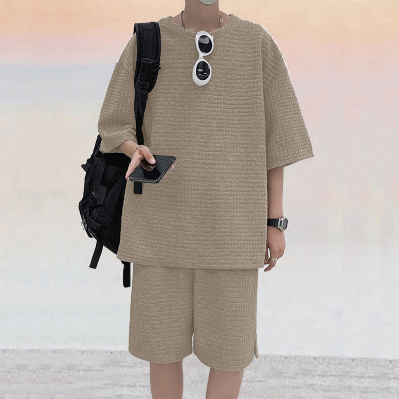 Herren oversized Freizeitsatz mit strukturiertem Oberteil und Shorts Echoarchiv