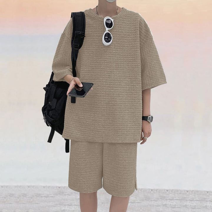 Herren oversized Freizeitsatz mit strukturiertem Oberteil und Shorts Echoarchiv