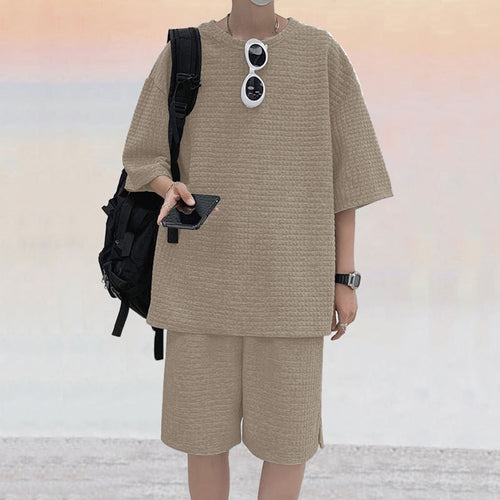 Herren oversized Freizeitsatz mit strukturiertem Oberteil und Shorts Echoarchiv