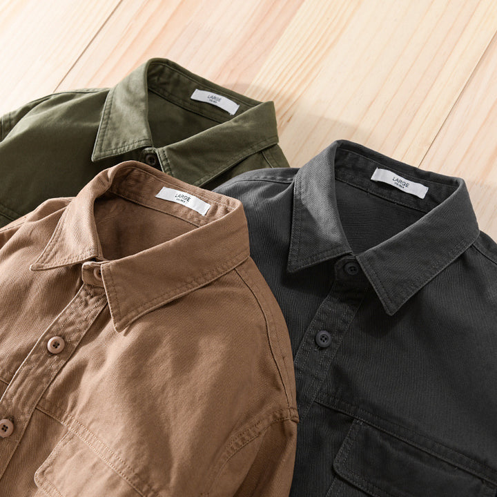 Herren Overshirt-Jacke aus Baumwoll-Twill mit aufgesetzten Brusttaschen und Knopfleiste Echoarchiv
