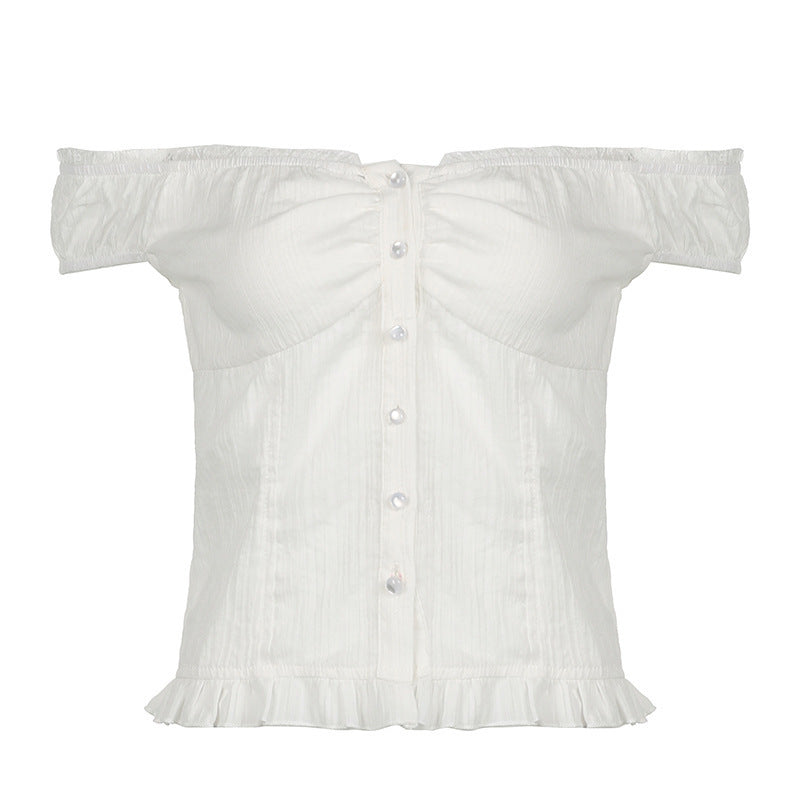 Damen Off-Shoulder Bluse mit Rüschensaum Echo Archiv